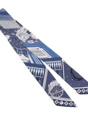 HERMES Twilly scarf 063757S Objet de Curiosité blue/white silk Women